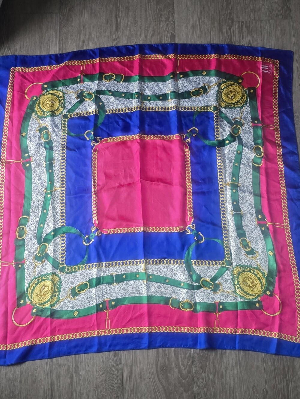 CW Classics Satin Square Scarf Chain Medallion Print Hot Pink Blue Green 36"